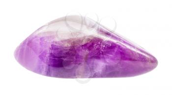 closeup of sample of natural mineral from geological collection - polished Amethyst gemstone isolated on white background