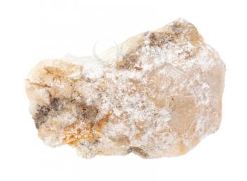 closeup of sample of natural mineral from geological collection - raw Talc (Soapstone) rock isolated on white background