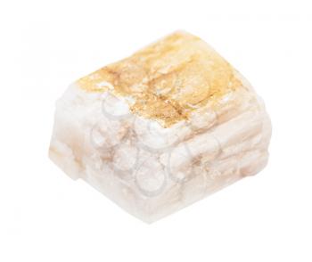 closeup of sample of natural mineral from geological collection - rough white Calcite rock isolated on white background