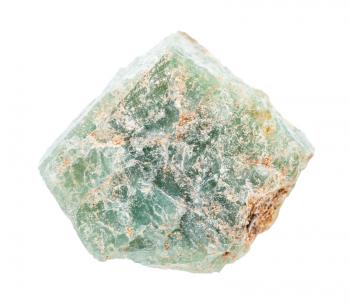 closeup of sample of natural mineral from geological collection - rough green Apatite rock isolated on white background