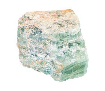 closeup of sample of natural mineral from geological collection - raw green Apatite rock isolated on white background