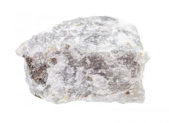 closeup of sample of natural mineral from geological collection - raw Melilitolite rock isolated on white background