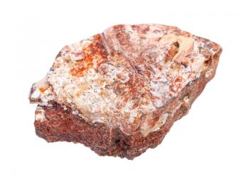 closeup of sample of natural mineral from geological collection - rough Rhyolite rock isolated on white background