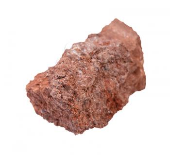 closeup of sample of natural mineral from geological collection - rough Bauxite ore isolated on white background