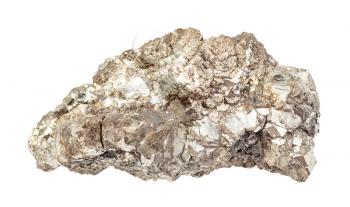 closeup of sample of natural mineral from geological collection - raw crystalline Marcasite rock isolated on white background
