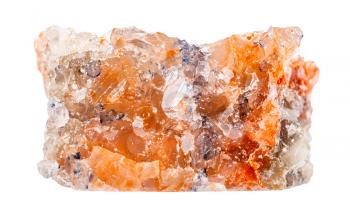 closeup of sample of natural mineral from geological collection - rough Rock Salt (Halite) isolated on white background