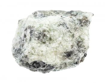 closeup of sample of natural mineral from geological collection - raw saccharoidal Apatite rock isolated on white background