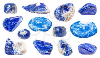 set of various Lazurite (Lapis lazuli) gemstones isolated on white background