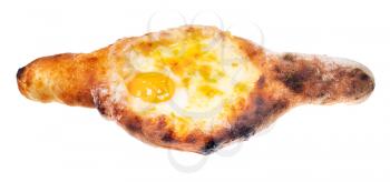 georgian cuisine - Adjarian boat-shaped khachapuri with cheese, butter and egg yolk isolated on white background
