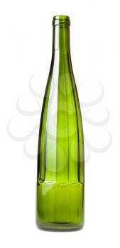 empty faceted green wine bottle isolated on white background