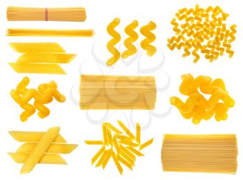collection of dried italian pasta isolated on white background