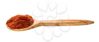 wooden spoon with paprika powder isolated on white background