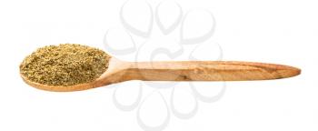 wooden spoon with georgian khmeli suneli flavoring isolated on white background