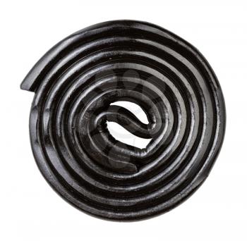 spiral from black liquorice candy isolated on white background