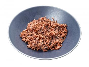 boiled red rice in gray bowl isolated on white background