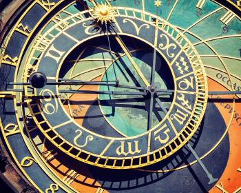 Vintage retro effect filtered hipster style travel image of astronomical clock on Town Hall. Prague, Czech Republic