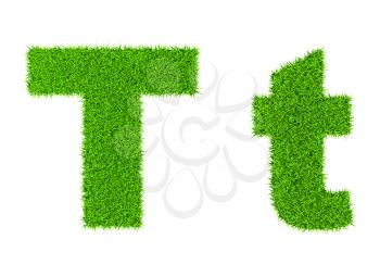 Grass letter T - ecology eco friendly concept character type