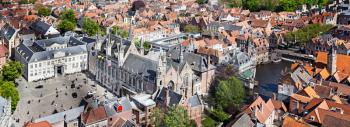 Panorama of aerial view of Bruges (Brugge) from Belfry, Belgium