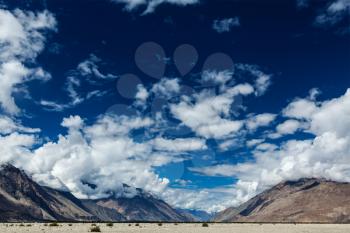 Sky above Nubra valley in Himalayas. Ladakh, India