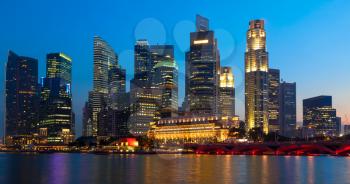 Panorama of Singapore downtown skyling in evening