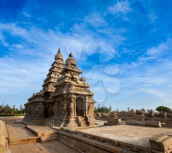 Famous Tamil Nadu landmark - Shore temple, world  heritage site in  Mahabalipuram, Tamil Nadu, India