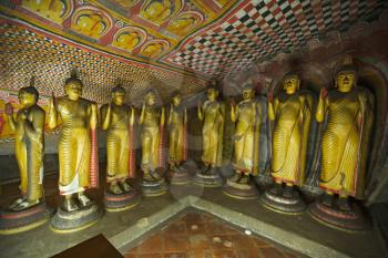 Ancient Buddha images in Dambulla Rock Temple caves, Sri Lanka