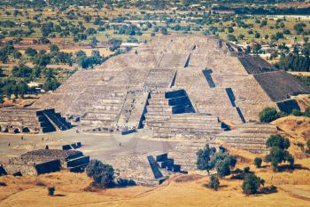 Vintage retro effect filtered hipster style image of pyramid of the Moon. View from the Pyramid of the Sun. Teotihuacan, Mexico