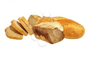 Different kinds of fresh bread isolated on white background.