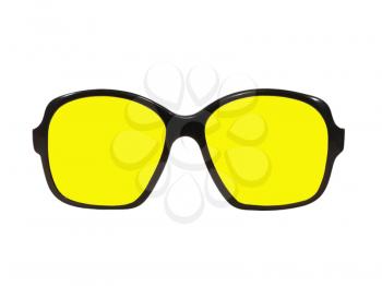 Yellow glasses taken closeup isolated on white background.