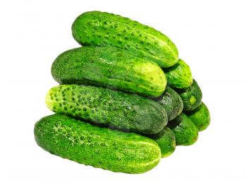 Pile of fresh cucumbers isolated  on white background.