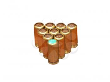 Gas cartridges in a triangle pyramide row isolated on a white background.