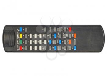 Black remote control isolated on white background.