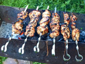 Appetizing  juice shashlik is preparated on nature.