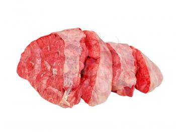 Sliced cow lung isolated on a white background.