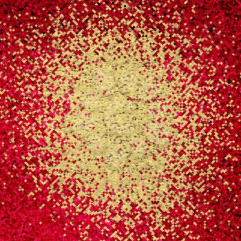 Red abstract background with golden confetti inside.Digitally generated image.