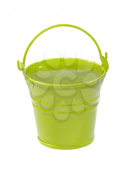 Green bucket with clean water isolated on white background.