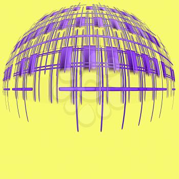 Abstract purple destroyed globe silhouette on yellow background.Digitally generated image.