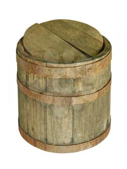 Old wooden barrel isolated on white background.