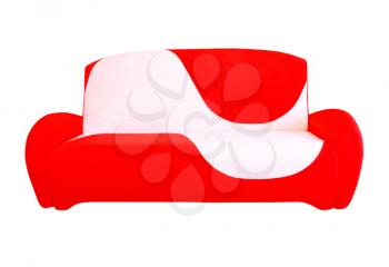 Red and white modern sofa isolated on white background.
