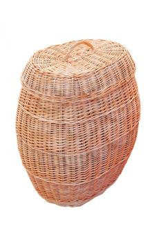 Big straw basket with lid isolated on white background.