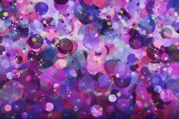 Purple bubbles and stars pattern as holiday abstract background.