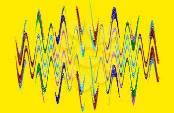 Multicolored abstract waveform pattern on yellow background.Digitally generated image.