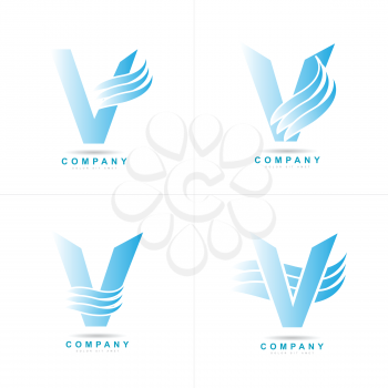 Logo vector template of blue alphabet letter V