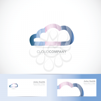 Vector logo template of a 3d cloud for computing, hosting and network services with business card