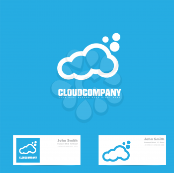Vector logo template of a white cloud on blue background with business card
