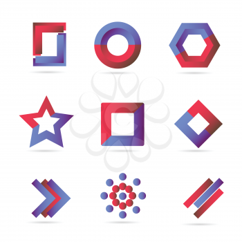 Vector company logo element template of blue red elements set square circle star rhombus arrow bubble circle lines