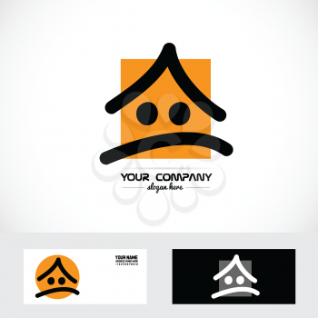 Vector company logo element template real estate cartoon house logo orange