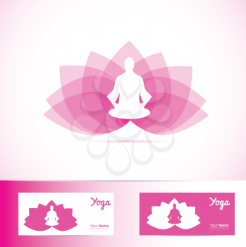 Vector company logo element template of pink lotus flower with meditation yoga man shape