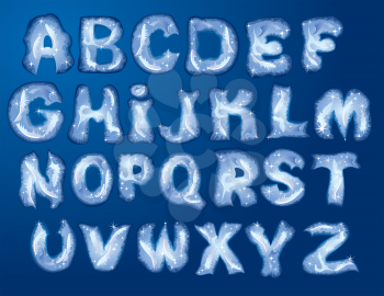 Alphabet Merry Christmas and New Year - letters are made by hoarfrost
