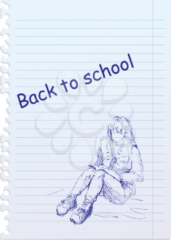 back to school illustration with hand-drawn girl